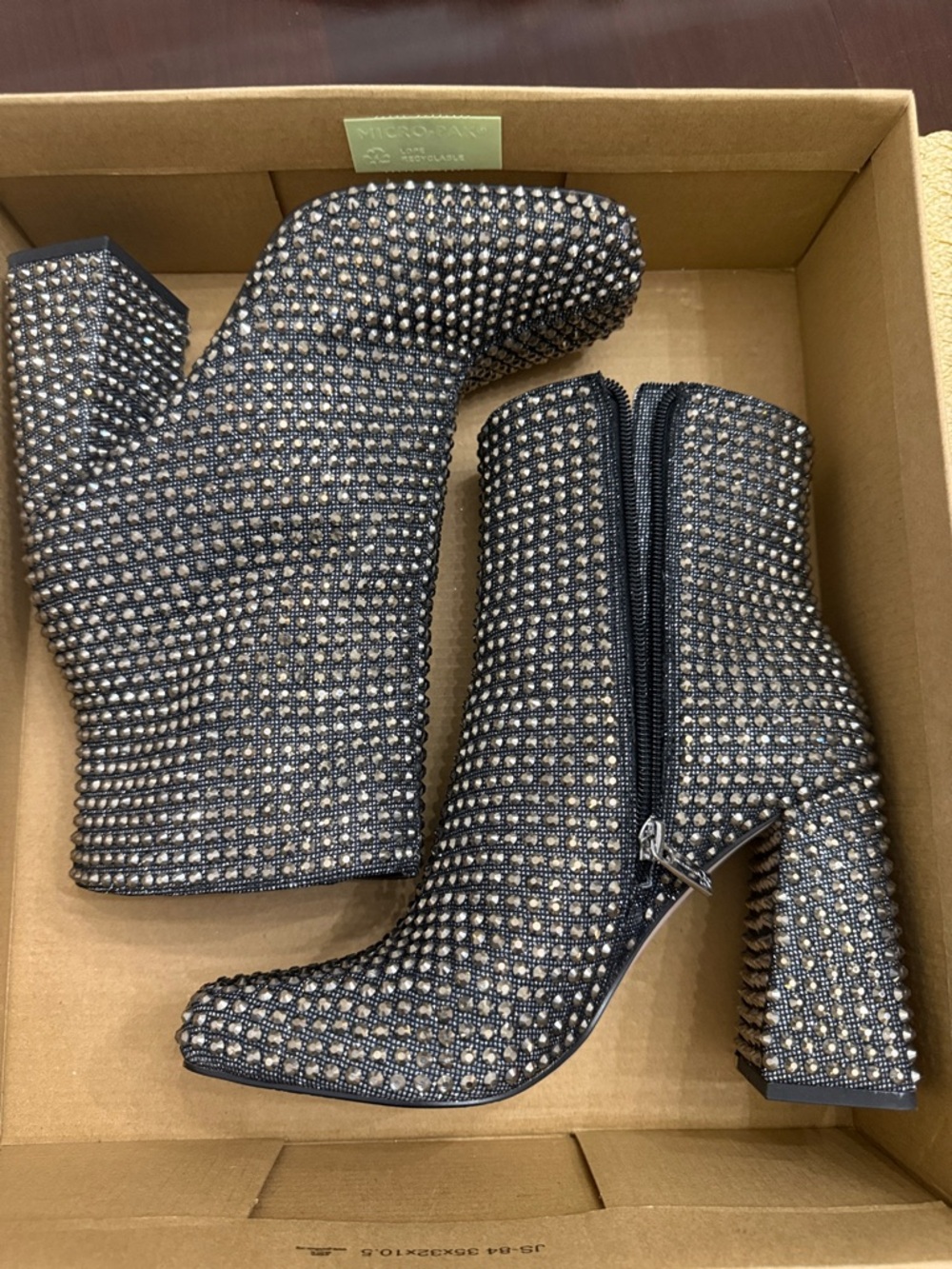 Jessica Simpson Black Crystal Studded Block Heel Ankle Boots